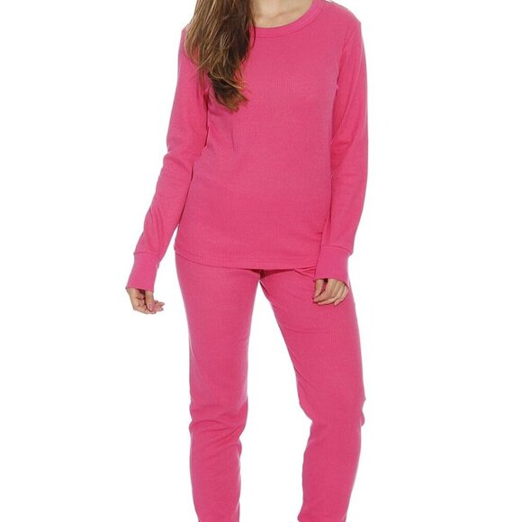 Soft Pink Thermal Pajamas Set for Women - Perfect Cold Weather Comfort